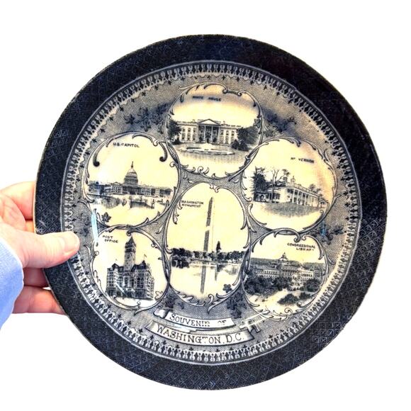 Travel Tourist Souvenir plate Washington DC Landmarks blue white vintage ceramic - Picture 5 of 8